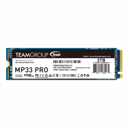 M2 2000GB SSD TeamGroup MP33 PRO M.2 PCIe 3.0 x4 with NVMe 1.3, R3500Mb/s W3000MB/s, 1000 TBW, SLC кэш, TM8FPD002T0C101