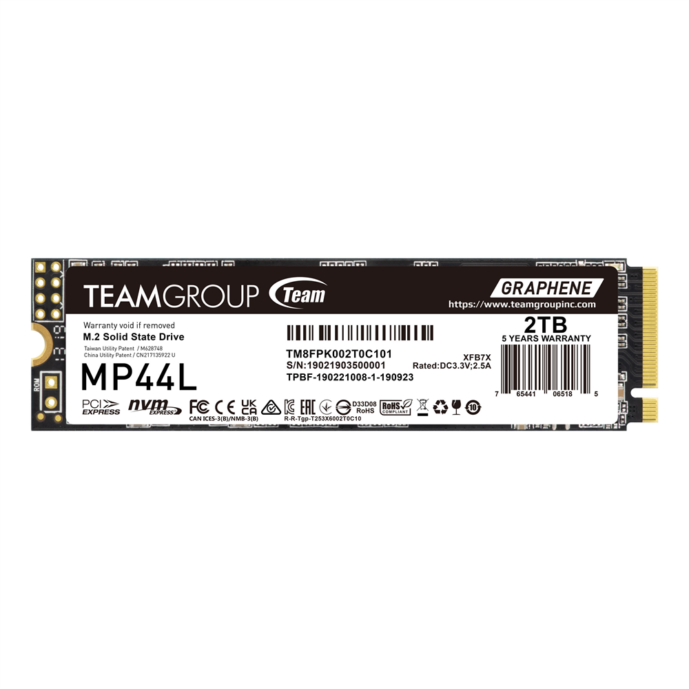 28 M2 2000GB SSD TeamGroup MP44L M.2 2280 PCIe4.0x4 NVMe R4800Mb/s, W4400MB/s TM8FPK002T0C101 — изображение 1