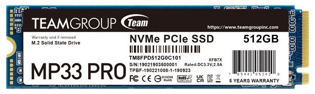 51 M2  512GB SSD TeamGroup MP33 PRO M.2 NVMe R3500Mb/s W3000MB/s TM8FPD512G0C101 — изображение 1