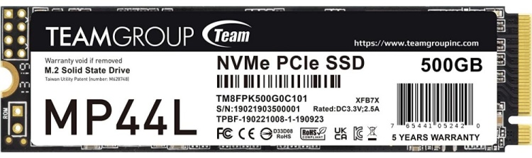 58 M2  500GB SSD TeamGroup MP44L PCIe 4.0 R5000Mb/s, W2500MB/s TM8FPK500G0C101 — изображение 1