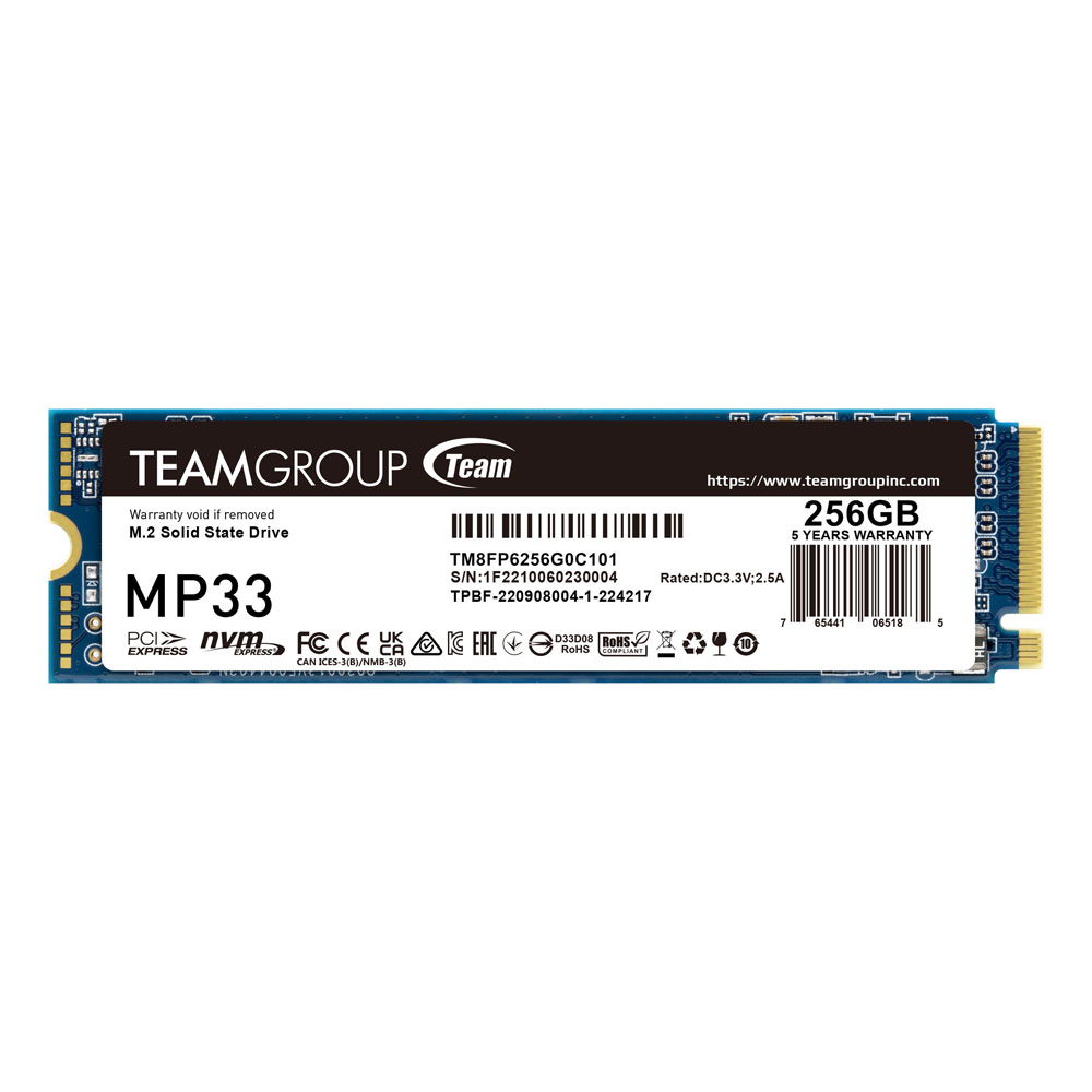 65 M2  256GB SSD TeamGroup MP33 M.2 NVMe R1600Mb/s W1300MB/s TM8FP6256G0C101 — изображение 1